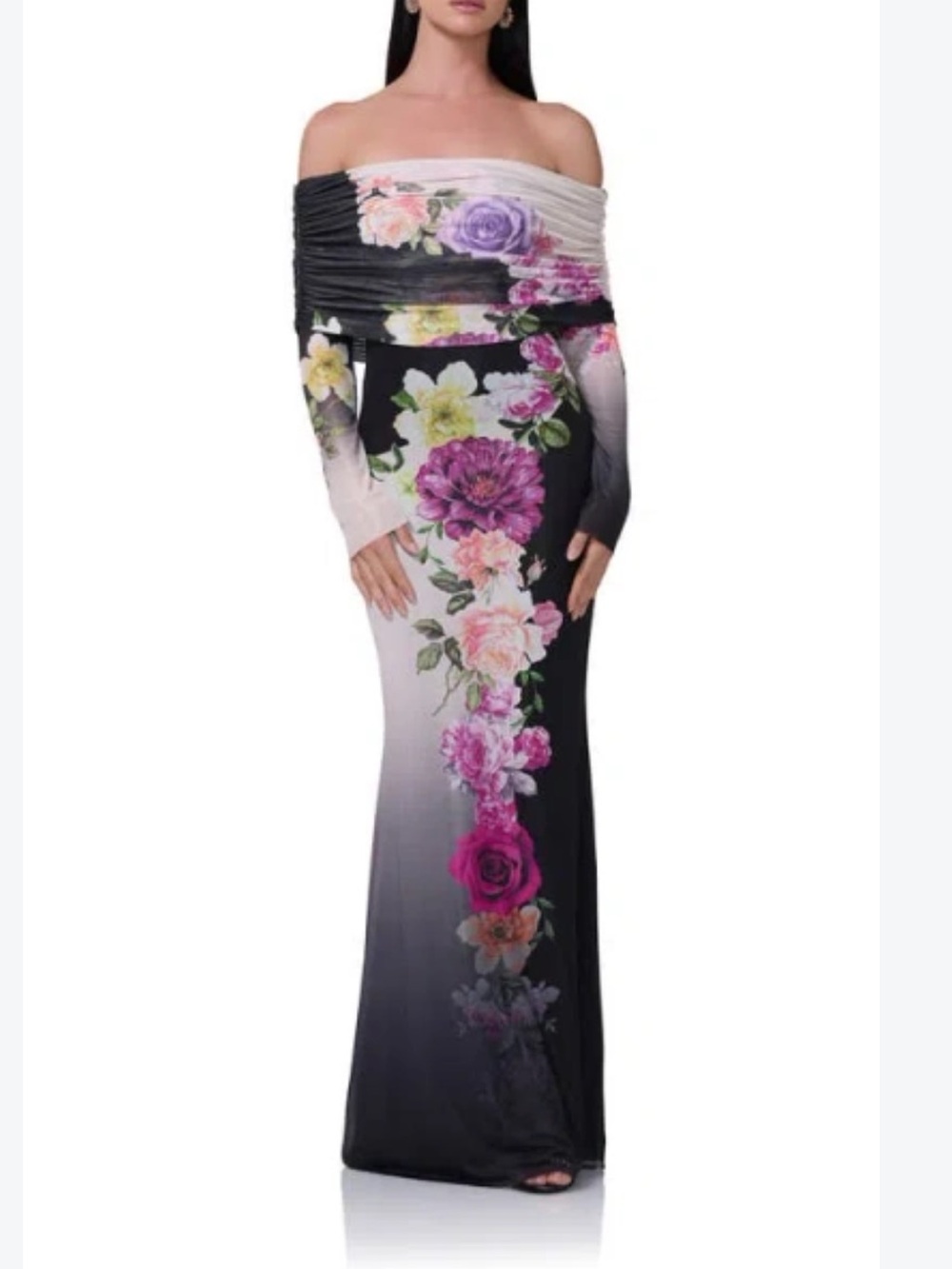 AFRM - Thelma Off The Shoulder Long Sleeve Maxi Dress In Color Block Floral